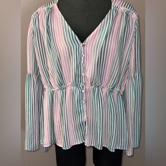 Catherine Malandrino • Striped Bell Sleeve Blouse - Picture 9 of 10